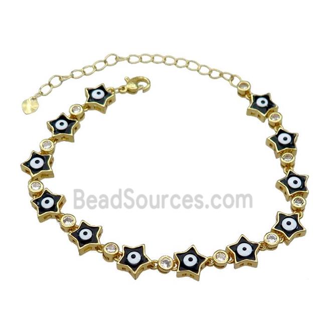 Copper Star Black Enamel Evil Eye Bracelet Pave Zircon Gold Plated