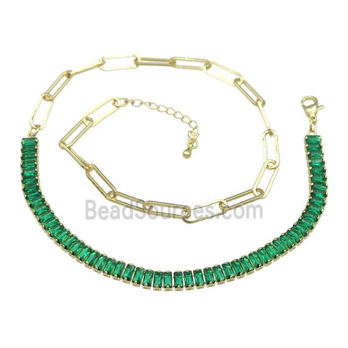 Copper Necklace Pave Green Zircon Gold Plated