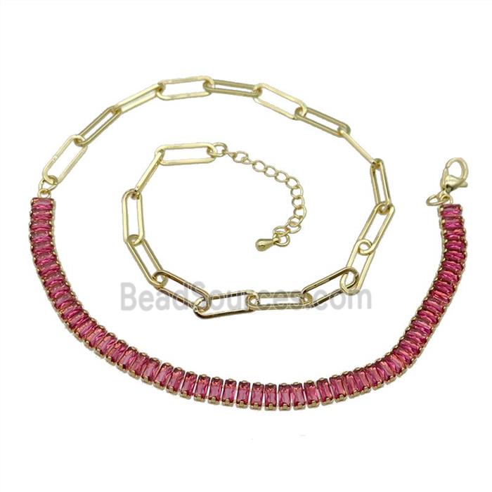 Copper Necklace Pave Red Zircon Gold Plated