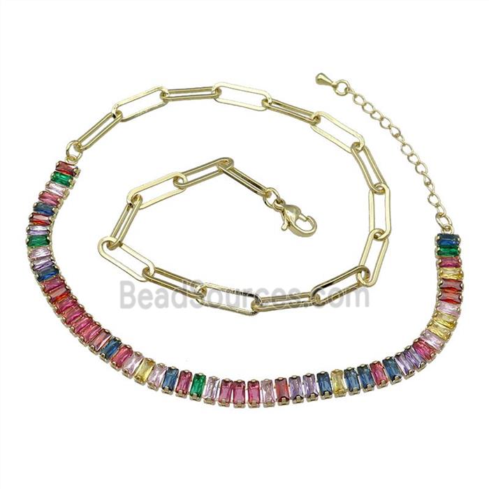 Copper Necklace Pave Multicolor Zircon Gold Plated
