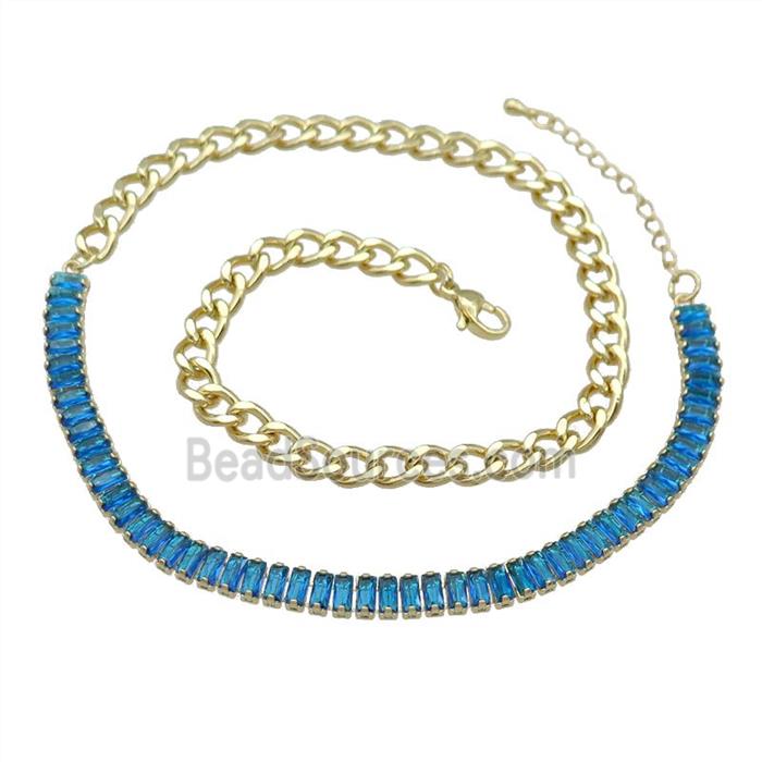 Copper Necklace Pave Blue Zircon Gold Plated