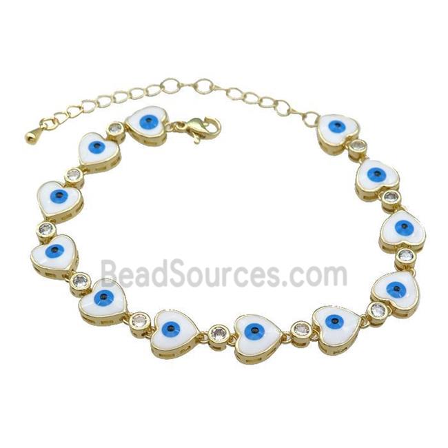 Copper Heart Bracelet Evil Eye White Enamel Gold Plated