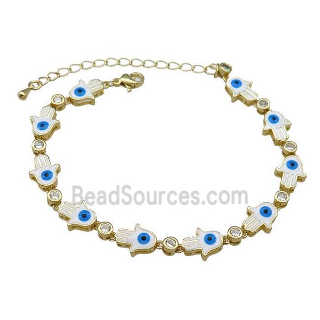 Copper Hamsahand Bracelet Evil Eye White Enamel Gold Plated