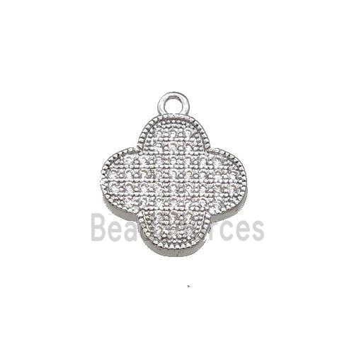 Copper Clover Pendant Pave Zircon Platinum Plated