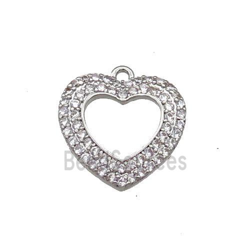 Copper Heart Pendant Pave Zircon Platinum Plated