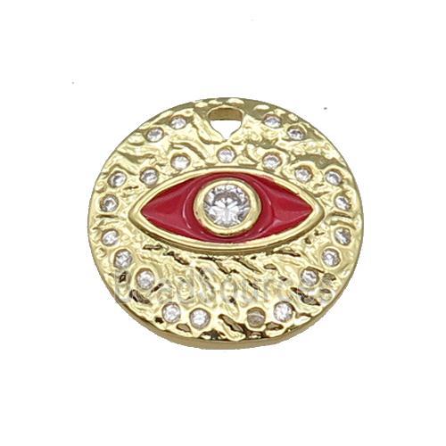 Copper Circle Eye Pendant Red Enamel Gold Plated