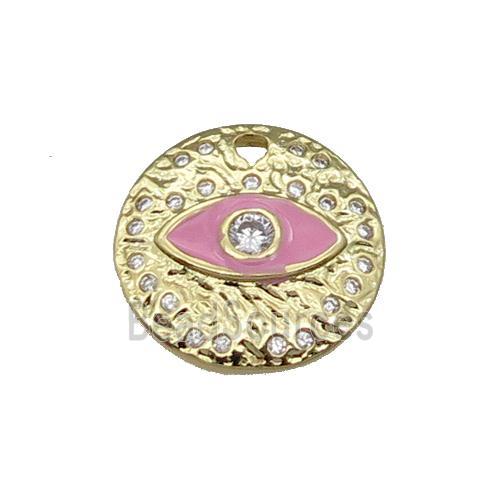 Copper Circle Eye Pendant Pink Enamel Gold Plated