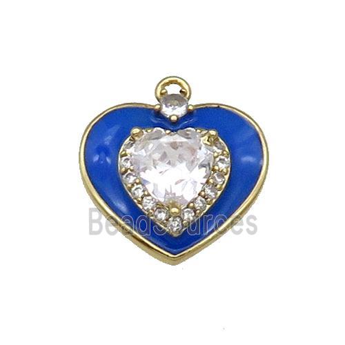 Copper Heart Pendant Pave Zircon RoyalBlue Enamel Gold Plated