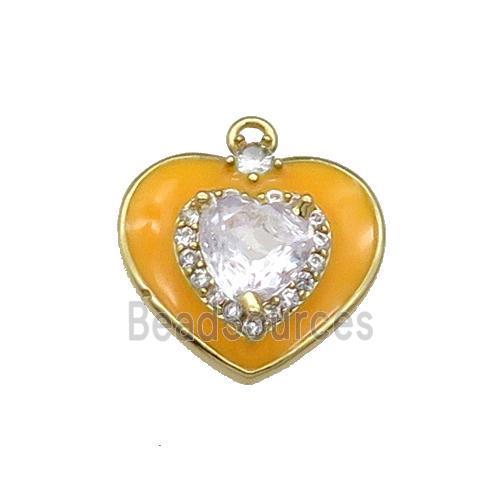 Copper Heart Pendant Pave Zircon Ornage Enamel Gold Plated