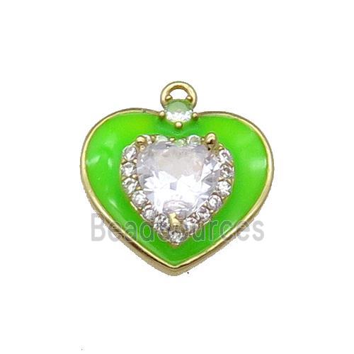 Copper Heart Pendant Pave Zircon MintGreen Enamel Gold Plated