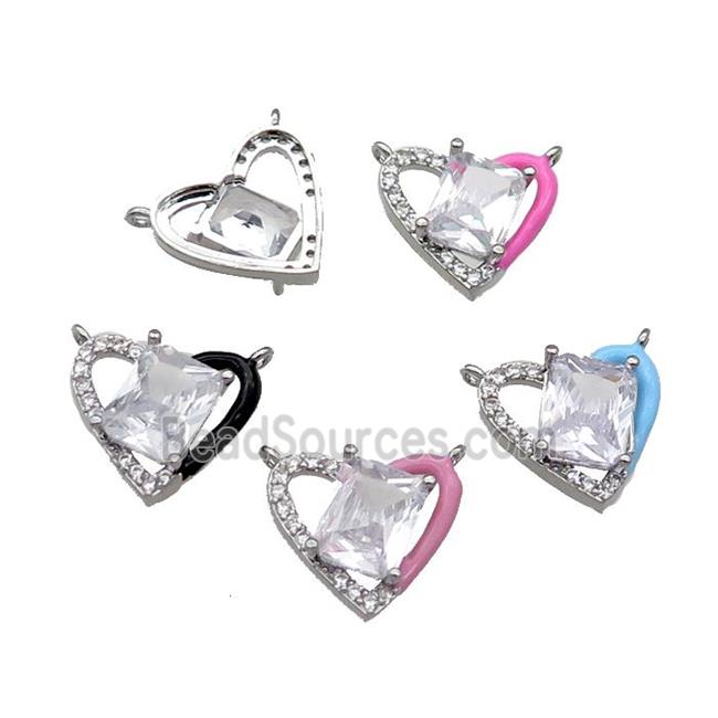 Copper Heart Pendant Pave Zircon Mix Enamel Platinum Plated