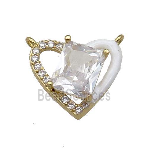 Copper Heart Pendant Pave Zircon With 2loops White Enamel Gold Plated