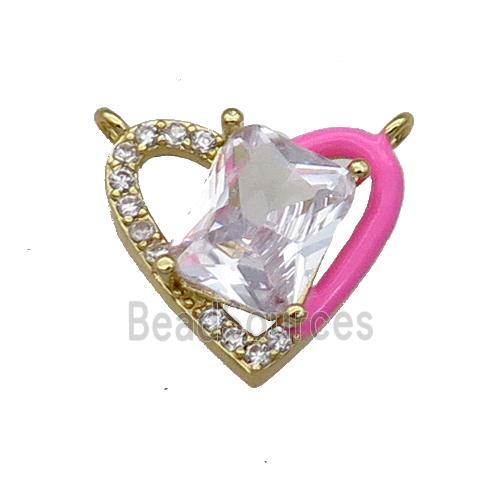 Copper Heart Pendant Pave Zircon Hotpink Enamel Gold Plated