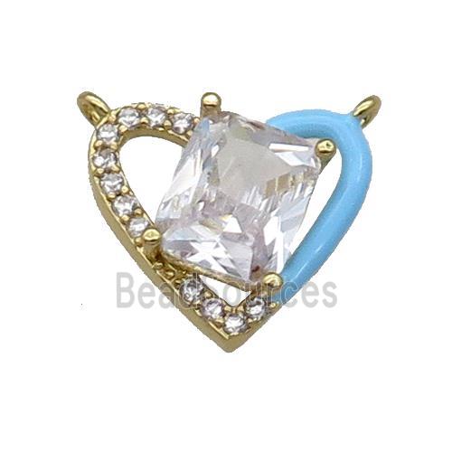 Copper Heart Pendant Pave Zircon Blue Enamel Gold Plated