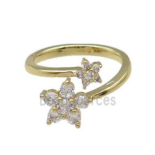 Copper Ring Pave Zircon Flower Gold Plated