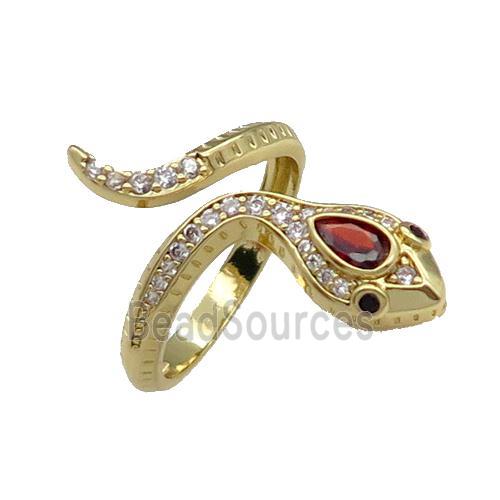 Copper Snake Ring Pave Zircon Gold Plated