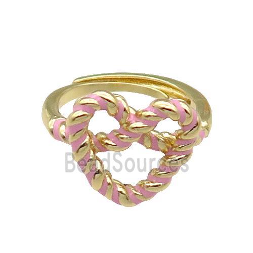 Copper Heart Ring Pink Enamel Adjustable Gold Plated