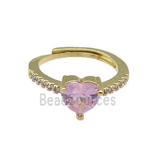 Copper Heart Ring Pave Zircon Adjustable Gold Plated