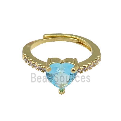 Copper Heart Ring Pave Zircon Adjustable Gold Plated