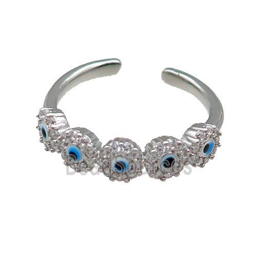 Copper Ring Pave Zircon White Enamel Evil Eye Platinum Plated