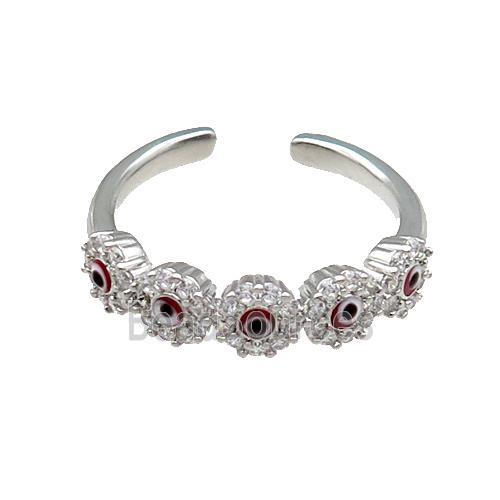 Copper Ring Pave Zircon Red Enamel Evil Eye Platinum Plated