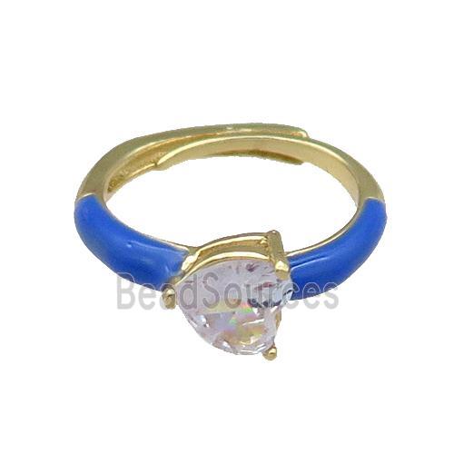 Copper Ring Heart Blue Enamel Adjustable Gold Plated