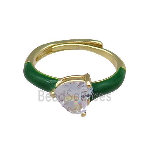 Copper Ring Heart Green Enamel Adjustable Gold Plated