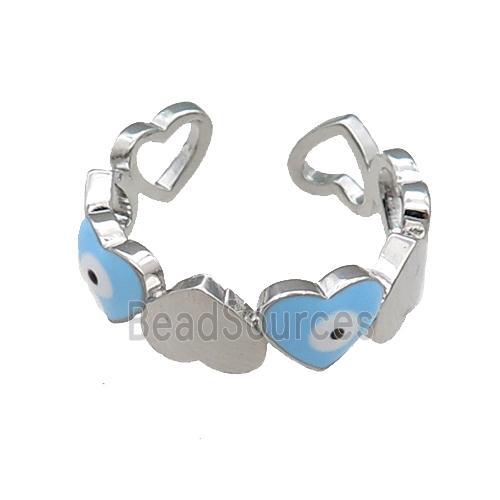 Copper Heart Ring Blue Enamel Evil Eye Platinum Plated