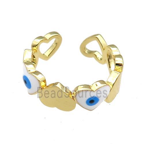 Copper Heart Ring White Enamel Evil Eye Gold Plated