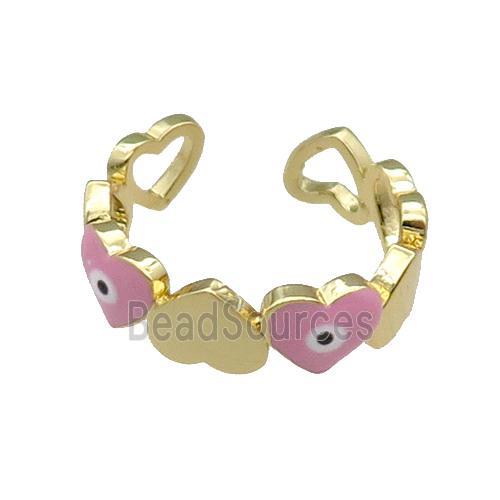 Copper Heart Ring Pink Enamel Evil Eye Gold Plated