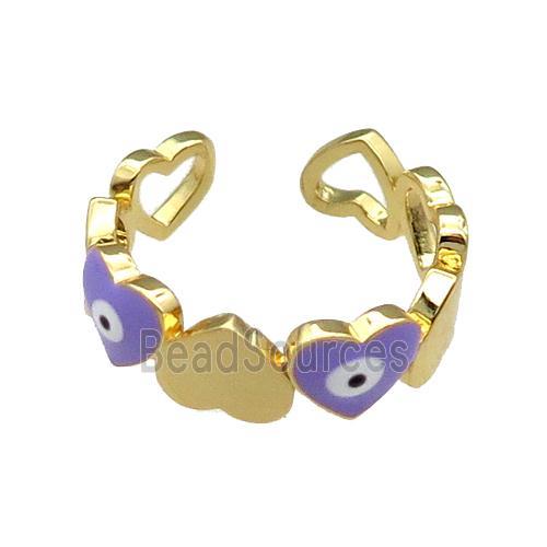 Copper Heart Ring Lavender Enamel Evil Eye Gold Plated