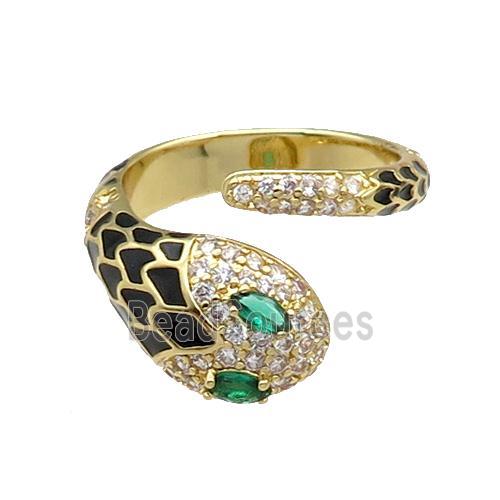 Copper Snake Ring Pave Zircon Black Enamel Gold Plated