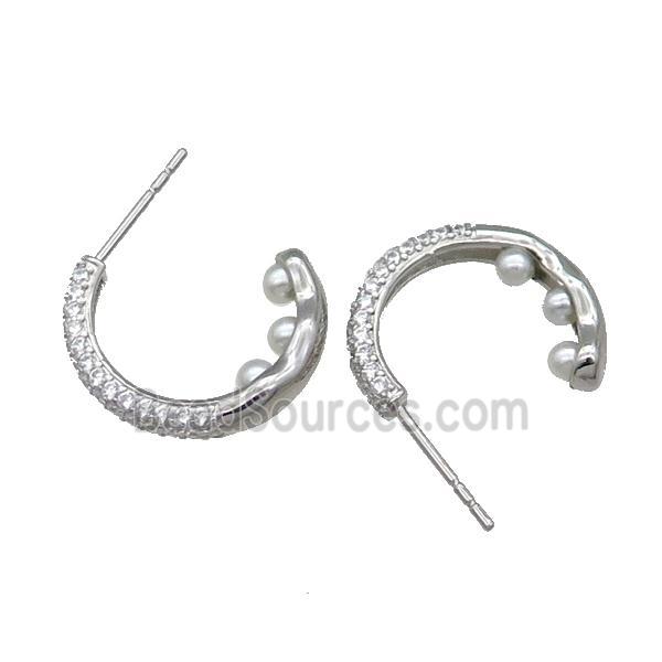 Copper Stud Earring Pave Zircon Platinum Plated