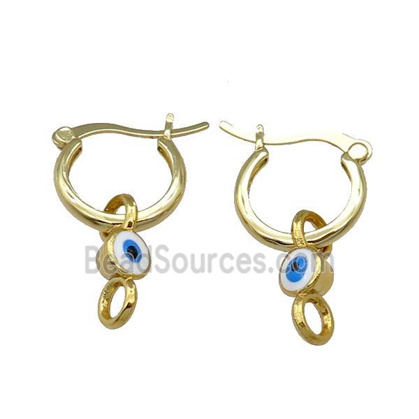 Copper Latchback Earring With White Enamel Evil Eye Gold Plated