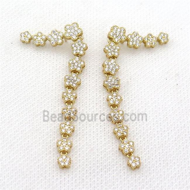 Copper Stud Earring Pave Zircon Flower Gold Plated