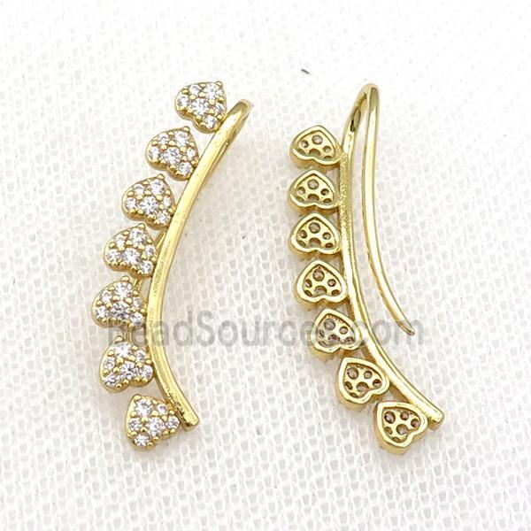 Copper Hook Earring Pave Zircon Heart Gold Plated