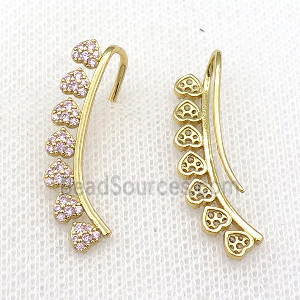 Copper Hook Earring Pave Zircon Heart Gold Plated