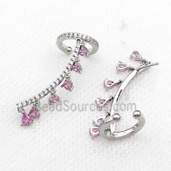 Copper Clip Earring Pave Pink Zircon Platinum Plated