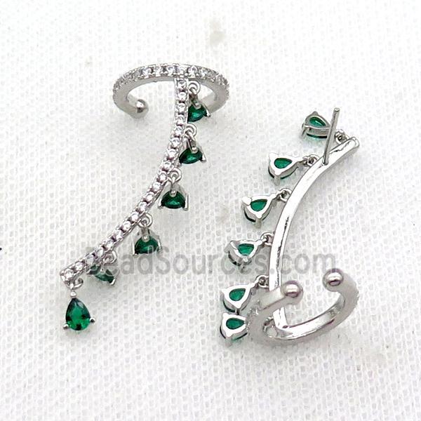 Copper Clip Earring Pave Green Zircon Platinum Plated