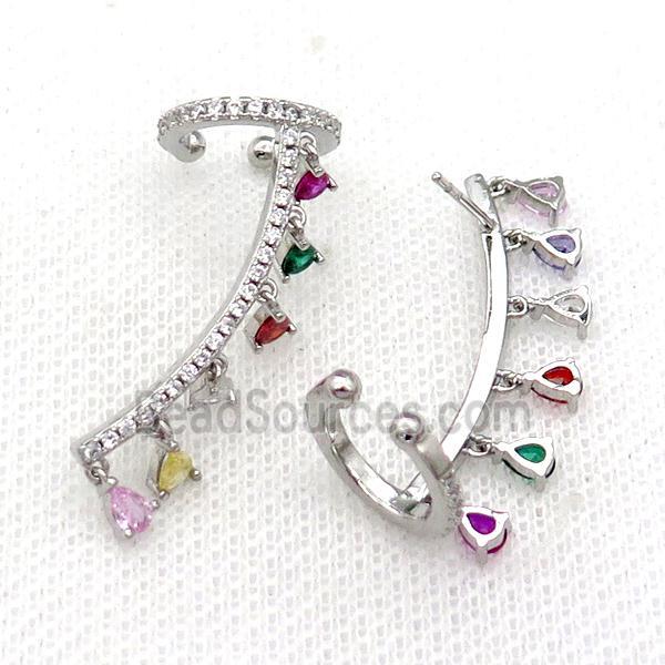 Copper Clip Earring Pave Multicolor Zircon Platinum Plated