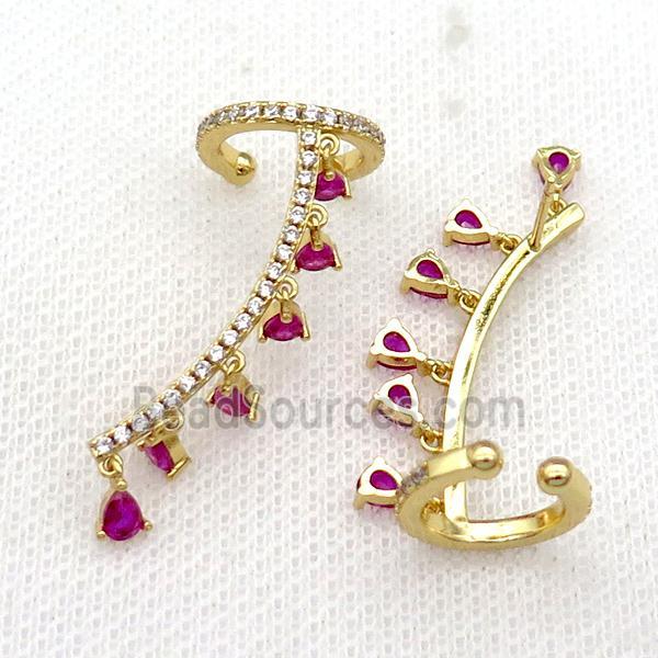 Copper Clip Earring Pave Hotpink Zircon Gold Plated