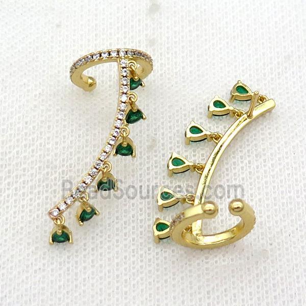 Copper Clip Earring Pave Green Zircon Gold Plated