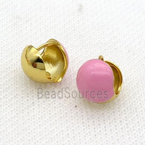 Copper Latchback Earring Pink Enamel Gold Plated