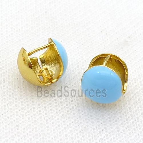 Copper Latchback Earring Blue Enamel Gold Plated