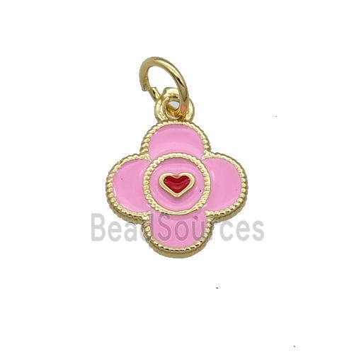 Copper Clover Pendant Pink Enamel Gold Plated