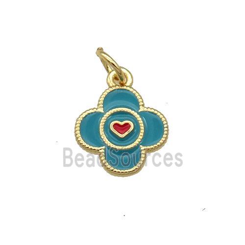 Copper Clover Pendant Teal Enamel Gold Plated