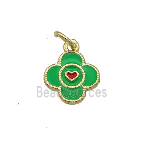 Copper Clover Pendant Green Enamel Gold Plated