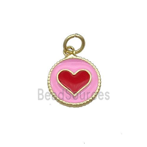 Copper Circle Hart Pendant Pink Enamel Gold Plated