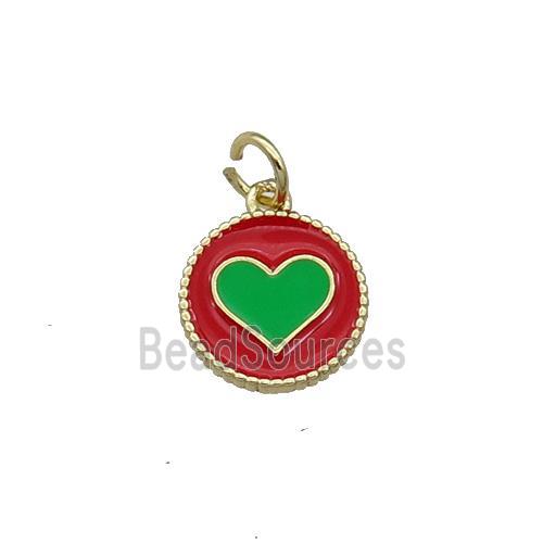 Copper Circle Hart Pendant Red Enamel Gold Plated