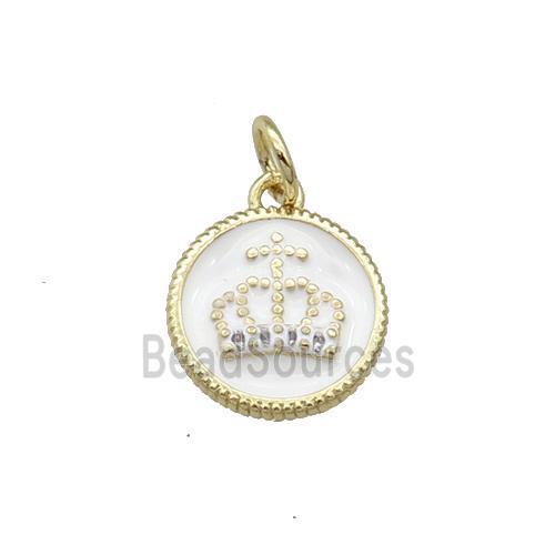 Copper Circle Crown Pendant White Enamel Gold Plated